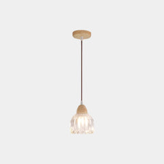 Small Wood Glass Flower Tulip Pendant Light