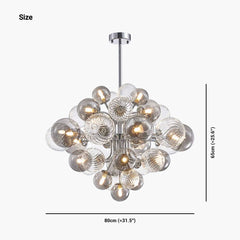 Smoke Grey Glass Bubble Chandelier 18 Lights Size
