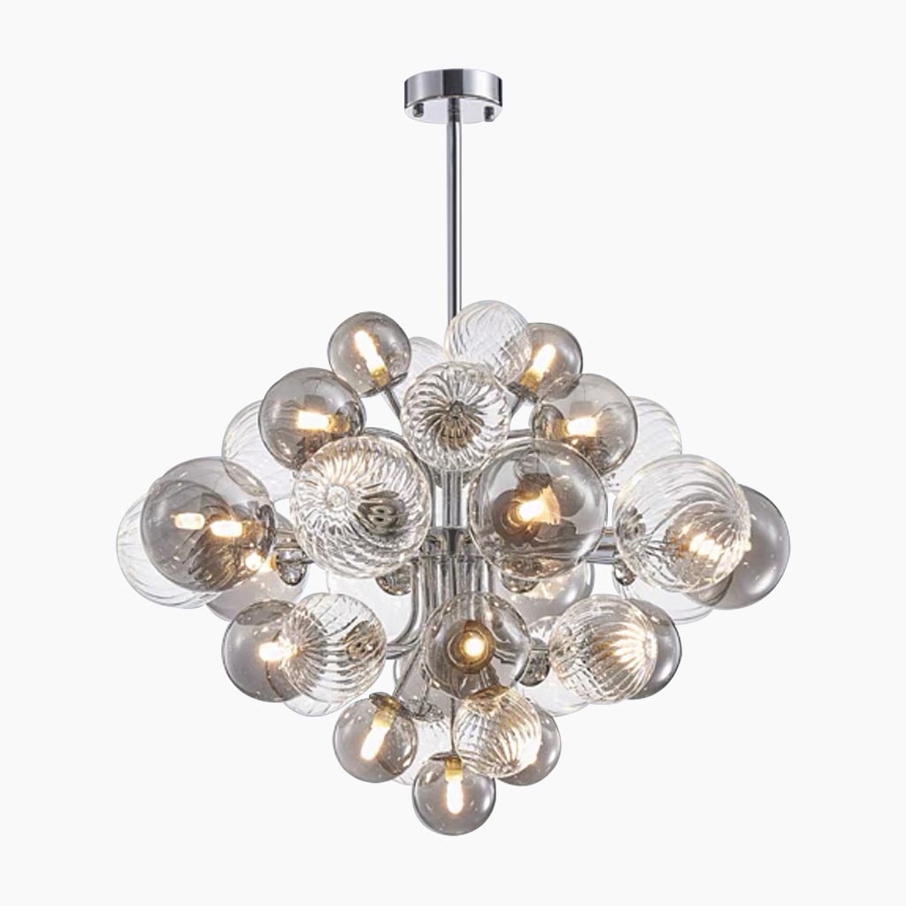 Smoke Grey Glass Bubble Chandelier 18 Lights