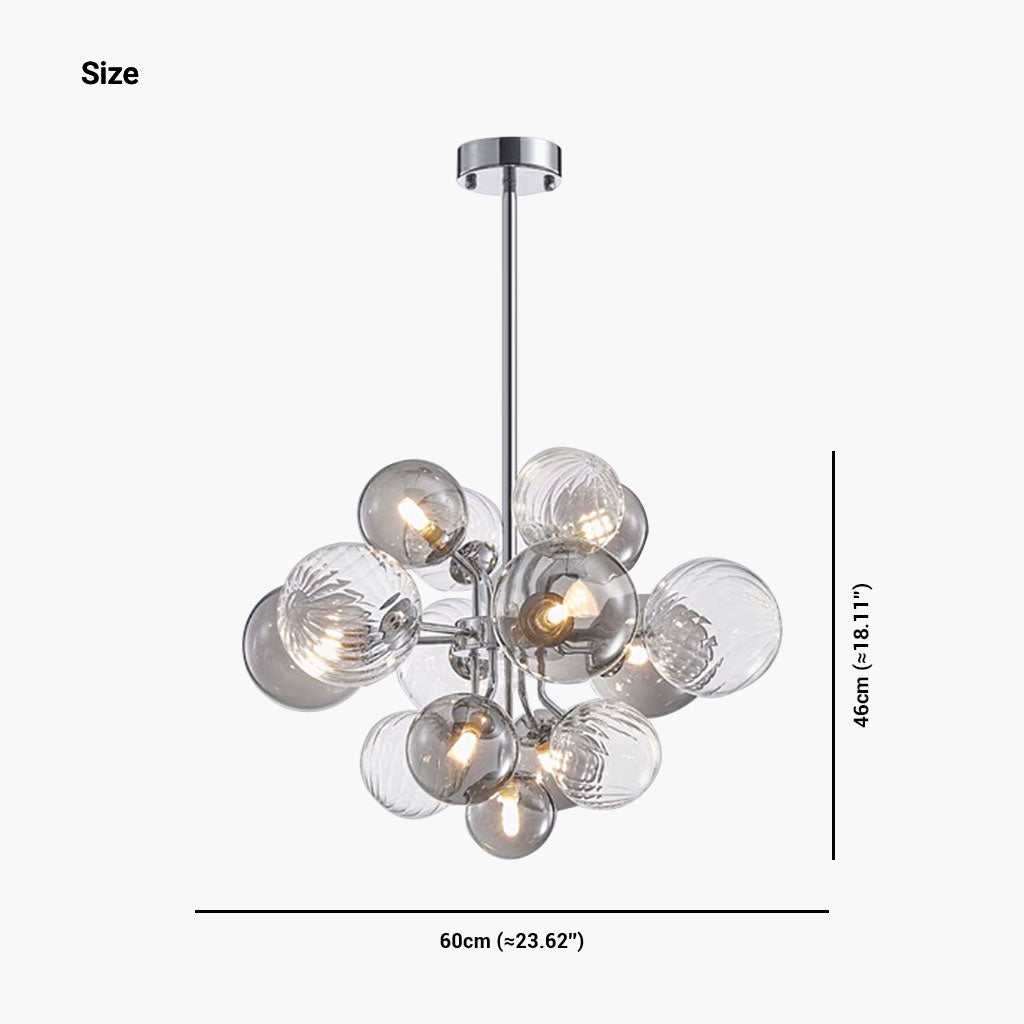 Smoke Grey Glass Bubble Chandelier 8 Lights Size