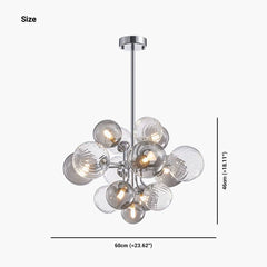 Smoke Grey Glass Bubble Chandelier 8 Lights Size