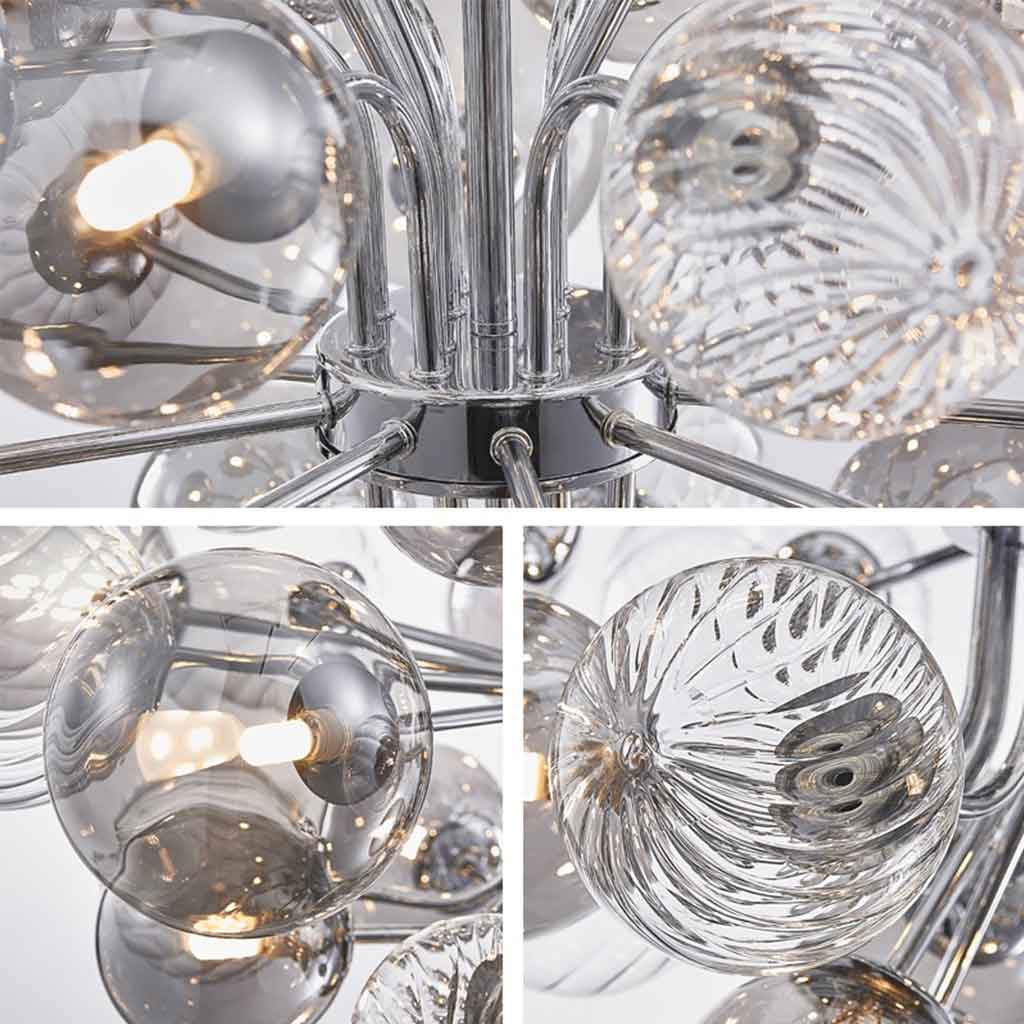 Smoke Grey Glass Bubble Chandelier Details