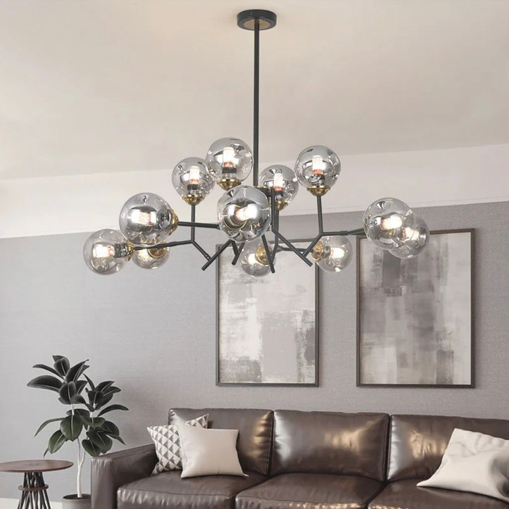 Smokey Grey Glass Bubble Chandelier Living Room