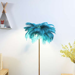 Nordic Standing Floor Lamp with Feather Shade Blue