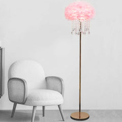 Stylish Feather Floor Lamp with Crystal Tassels Pink