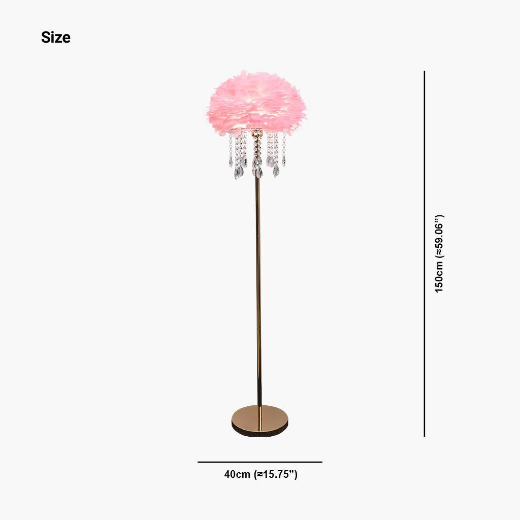 Stylish Feather Floor Lamp with Crystal Tassels Size