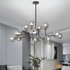 Stylish Smokey Grey Glass Bubble Chandelier Dining Room