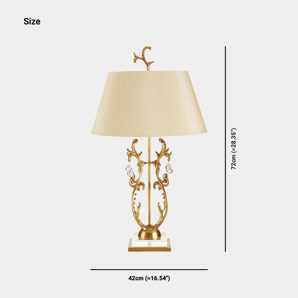Table Lamp Classic Brass Branch with Fabric Shade Size