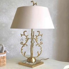 Table Lamp Classic Brass Branch with Fabric Shade Study Room