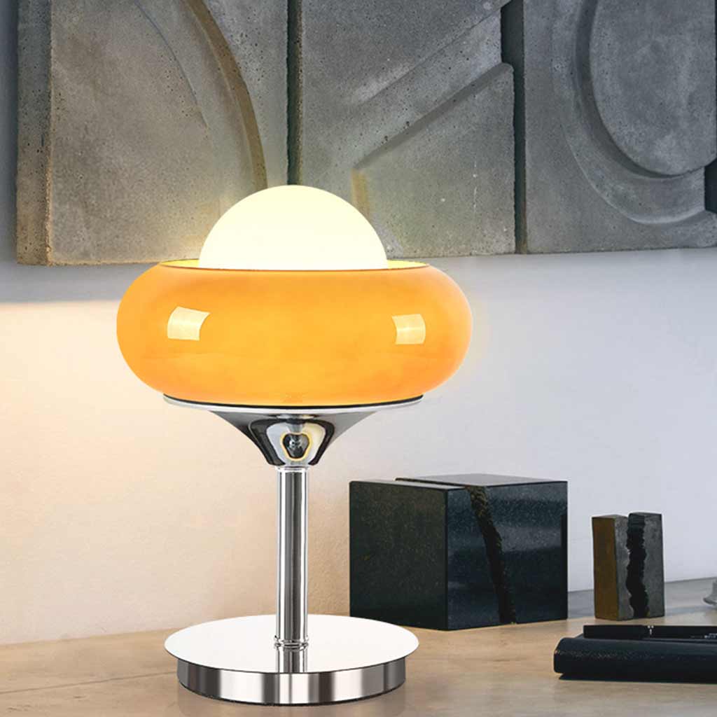 Table Lamp Decorative Chrome Orange Glass Round Corner
