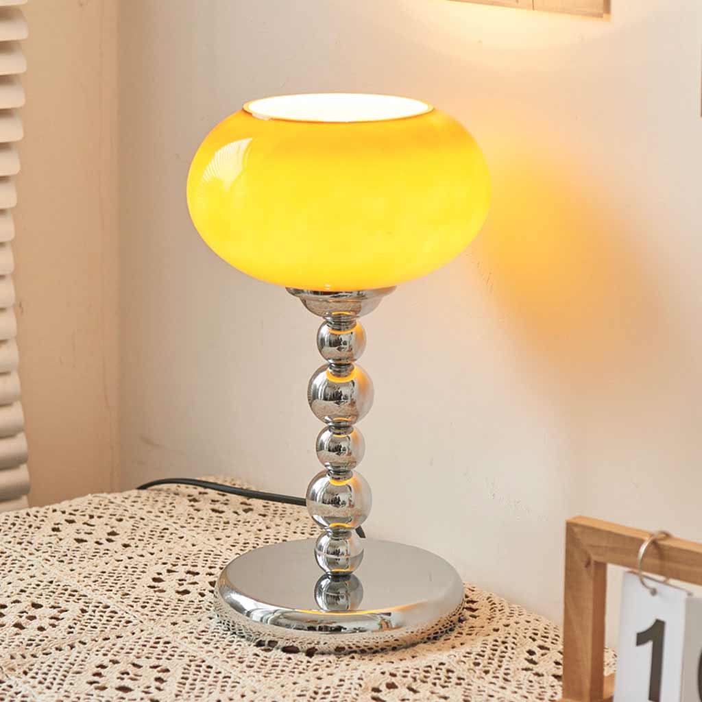 Table Lamp Unique Chrome Orange Glass Shade Corner