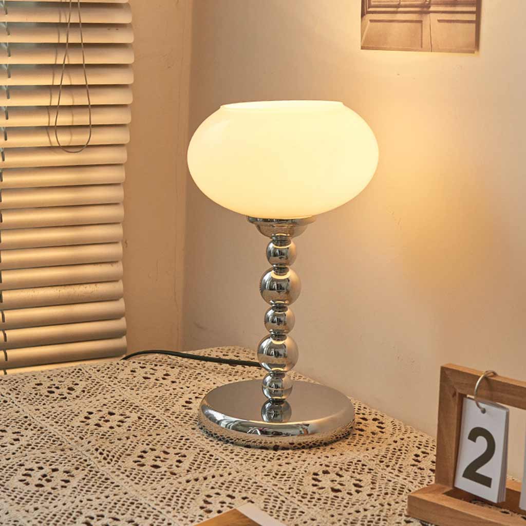 Table Lamp Unique Chrome-White Glass Shade Corner 