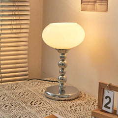 Table Lamp Unique Chrome-White Glass Shade Corner 
