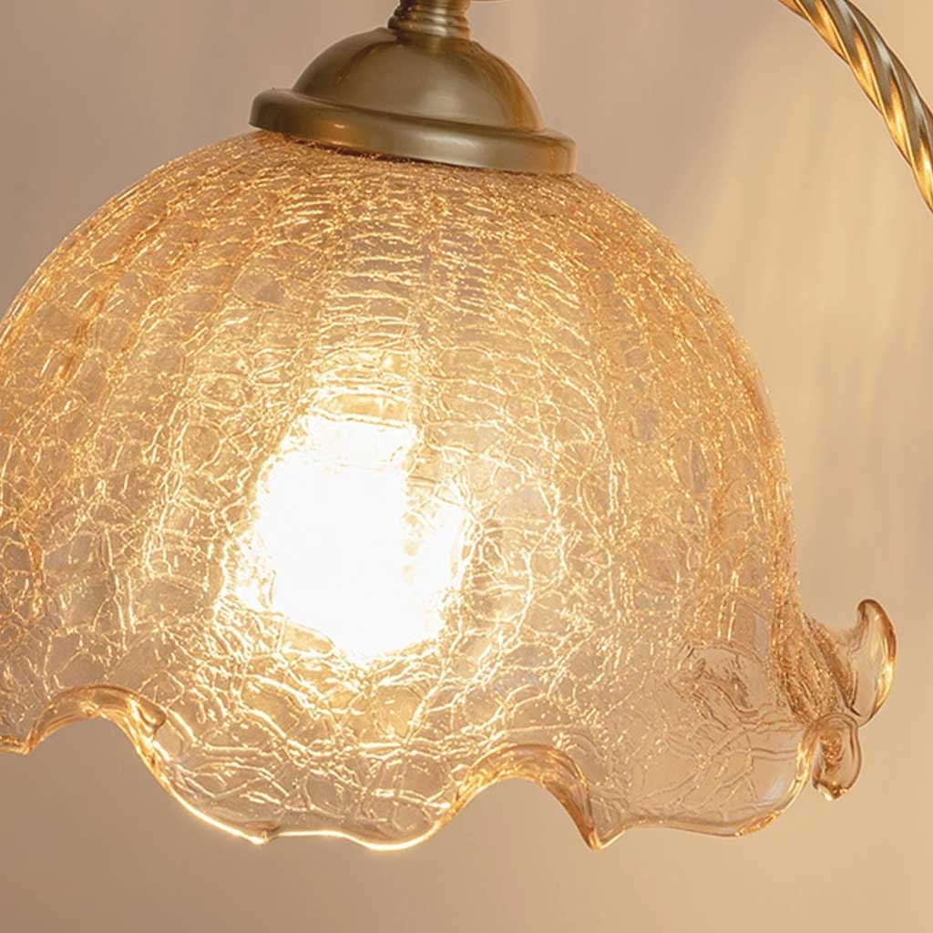 Table LampVintage Ambient Wood Amber Glass Flower Shade