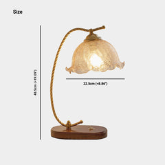 Table Lamp Vintage Ambient Wood Amber Glass Flower Size