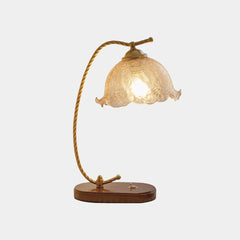 Table Lamp Vintage Ambient Wood Amber Glass Flower