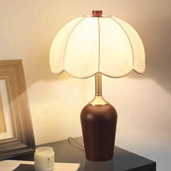 Table Lamp Vintage Wood Brass with Cloth Shade Corner