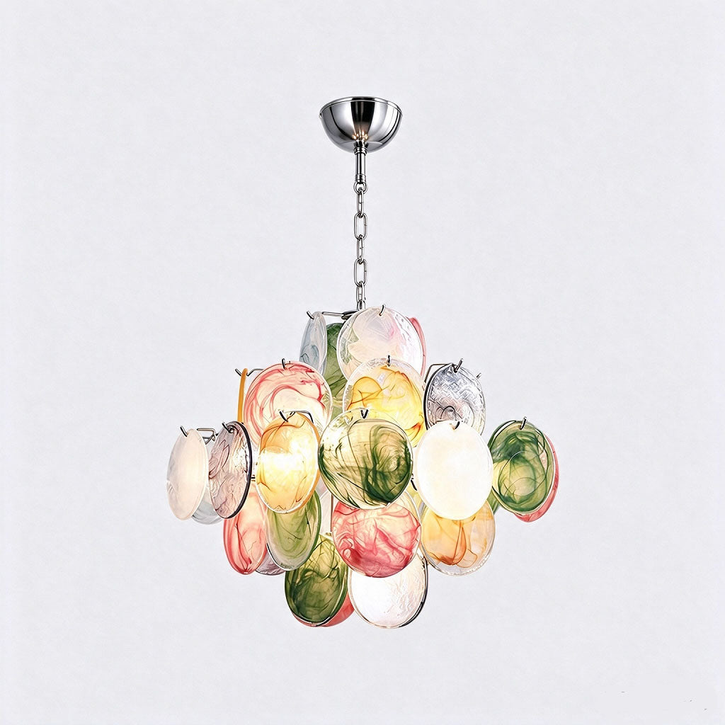 Tiered Multi-Colored Murano Glass Disc Chandelier