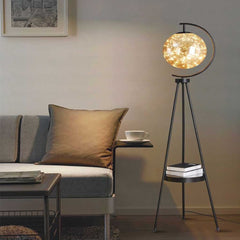 Tripod Floor Lamp BlackBody with Amber Lampshade Living Room