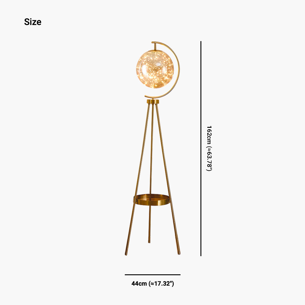 Tripod Floor Lamp Gold Body with Amber Lampshade Size