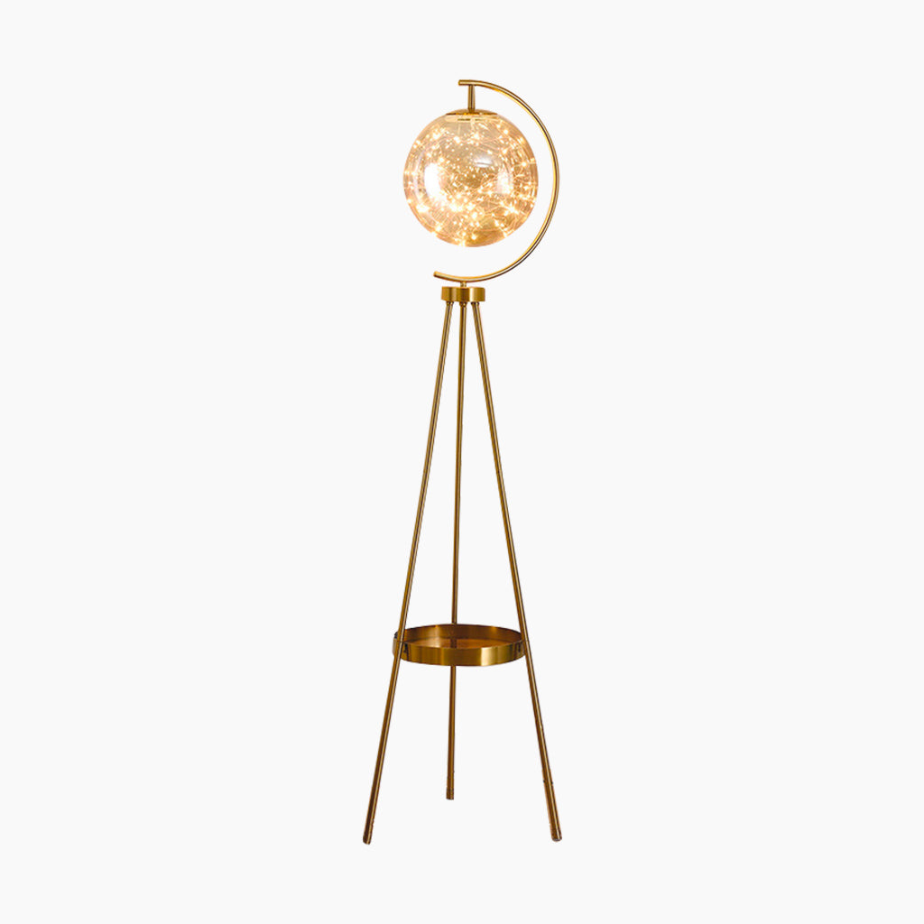 Tripod Floor Lamp Gold Body with Amber Lampshade
