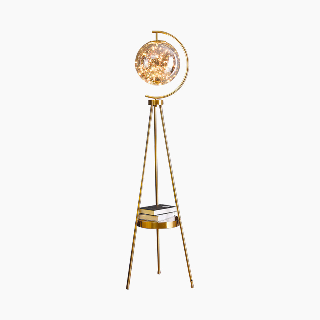Tripod Floor Lamp Gold Body with Smoke Grey Lampshade