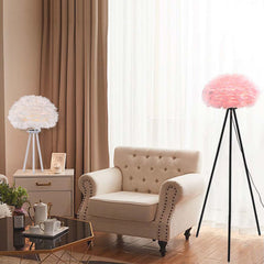 Tripod Goose Feather Floor and Table Lamp Set