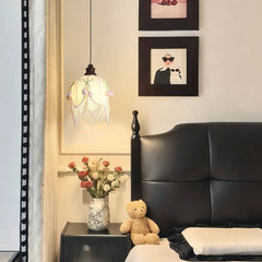 Lampadario a sospensione Tulip Fiore in tessuto con nappa