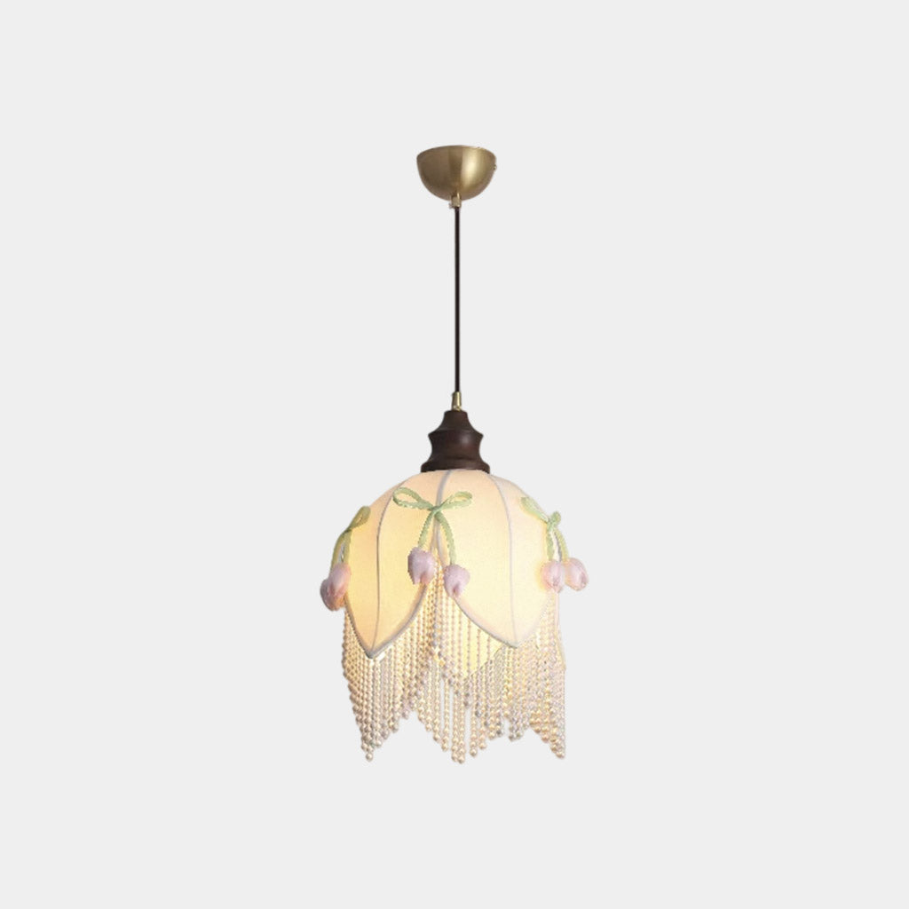 Lampadario a sospensione Tulip Fiore in tessuto con nappa