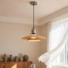 UFO Flying Saucer Pendelleuchte mit Holzmaserung und Eisen