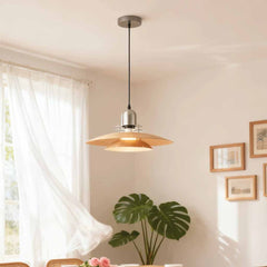 UFO Flying Saucer Pendelleuchte mit Holzmaserung und Eisen