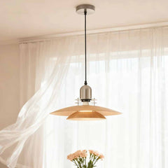 UFO Flying Saucer Pendelleuchte mit Holzmaserung und Eisen