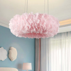 Unique Pink Ring Feather Fluffy Pendant Light Bedroom