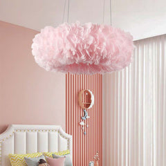 Unique Pink Ring Feather Fluffy Pendant Light Girls Room