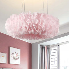 Unique Pink Ring Feather Fluffy Pendant Light Room