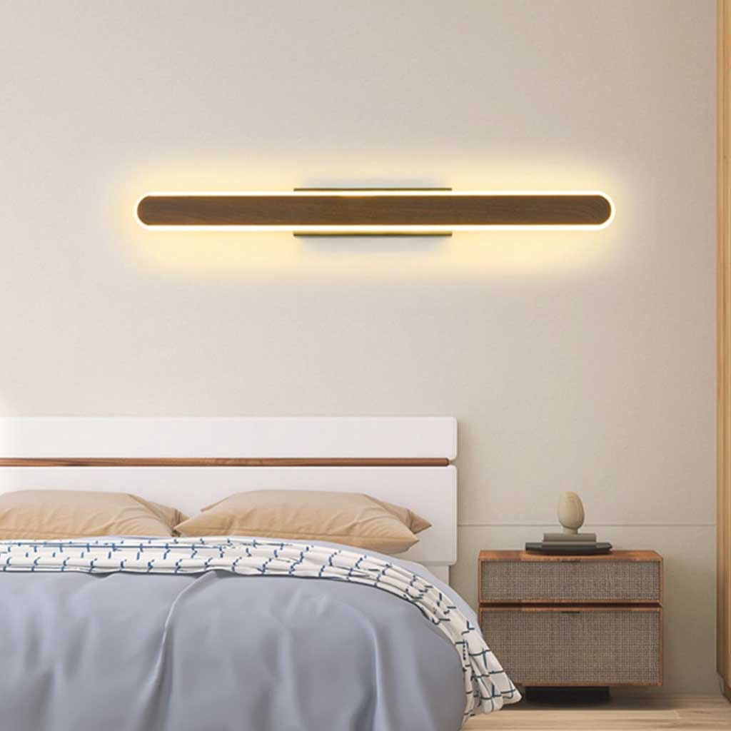 Vanity Wall Lamp LED Mirror Light Linear Walnut Color Bedroom