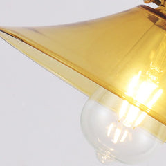 Vintage Brass Amber Glass Horn Shaped Hanging Light Shade
