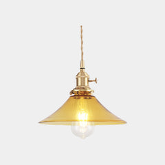 Vintage Brass Amber Glass Horn Shaped Hanging Light