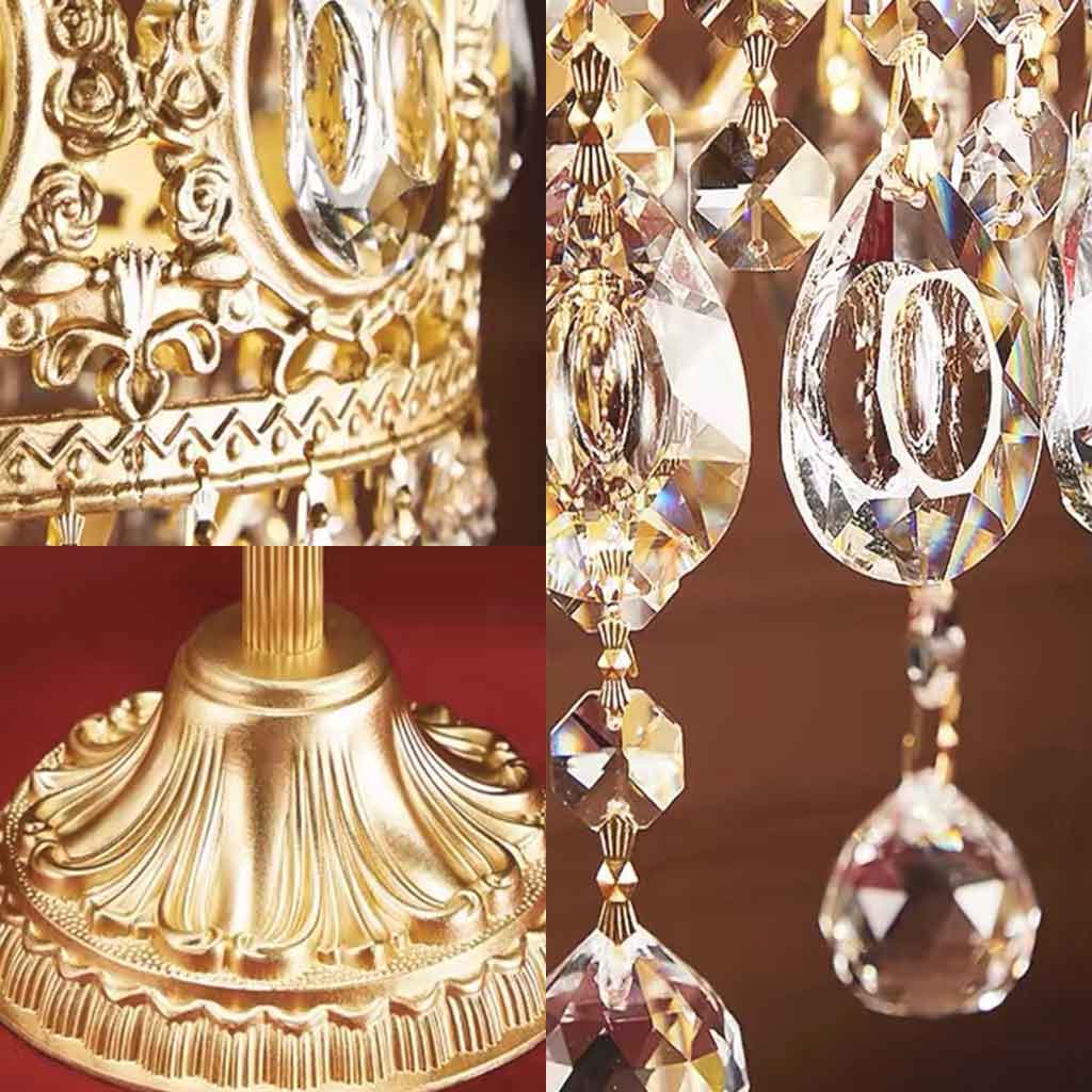Vintage Gold Crown Table Lamp with Crystal Tassel Detail