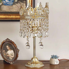 Vintage Gold Crown Table Lamp with Crystal Tassel Room