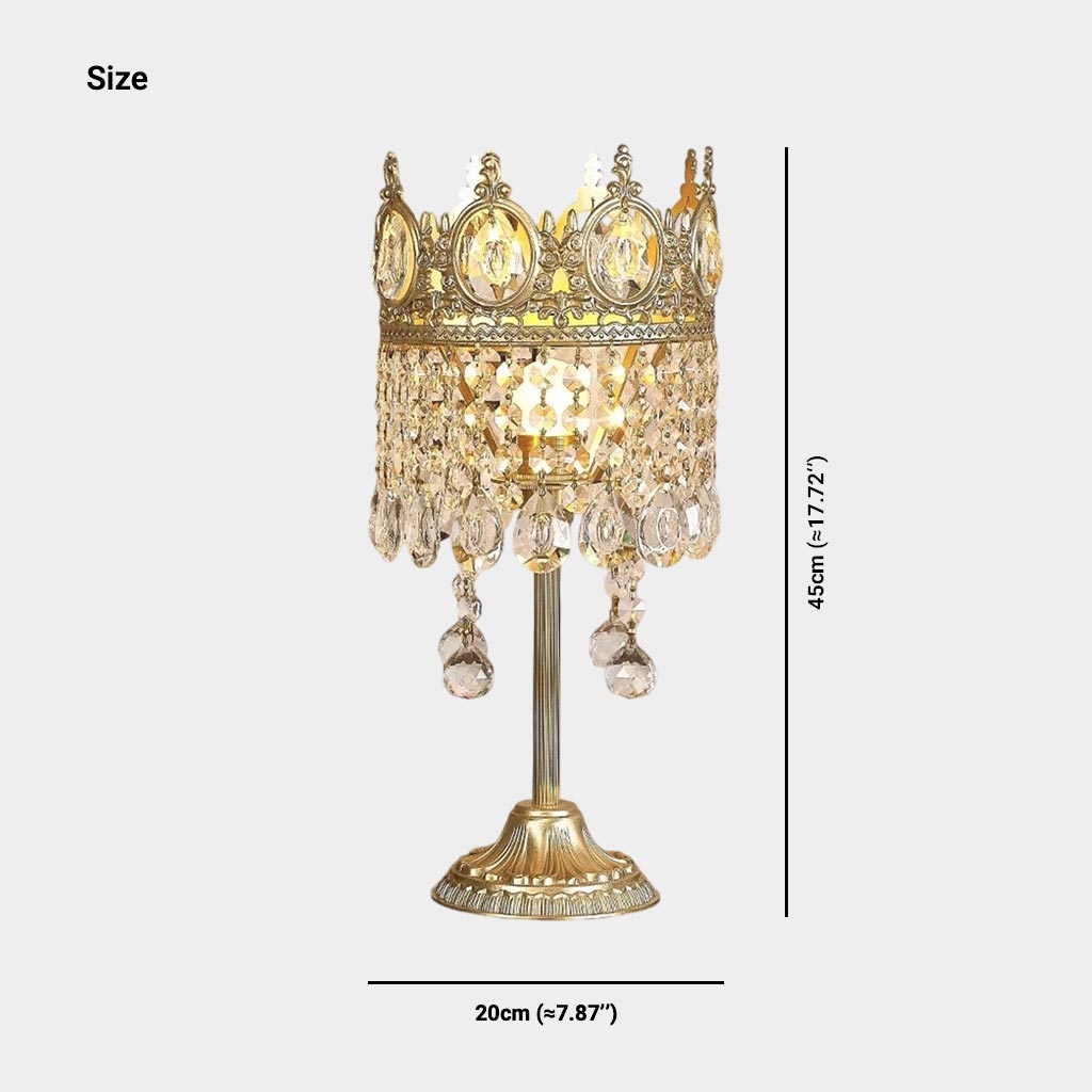 Vintage Gold Crown Table Lamp with Crystal Tassel Size