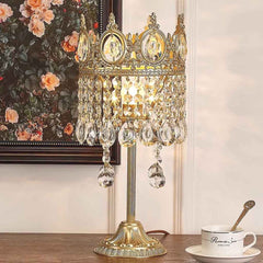 Vintage Gold Crown Table Lamp with Crystal Tassel Table