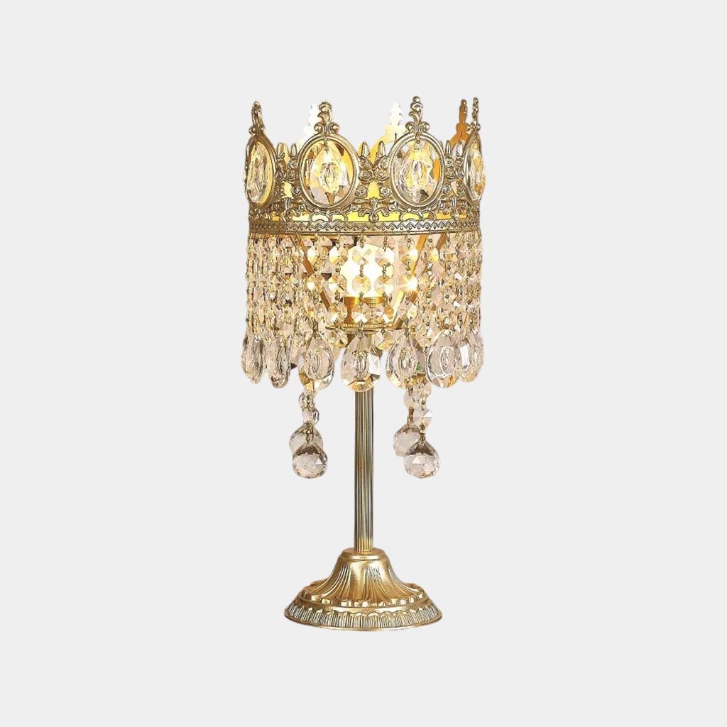 Vintage Gold Crown Table Lampwith Crystal Tassel
