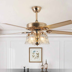 Jahrgang Halb-Einbau Gold Deckenventilator mit Licht, 4 Flügel