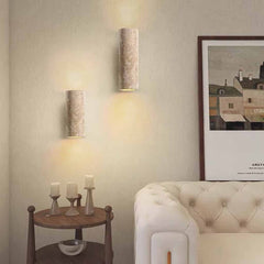 Lampada da parete in pietra cilindrica in travertino Wabi-Sabi per soggiorno