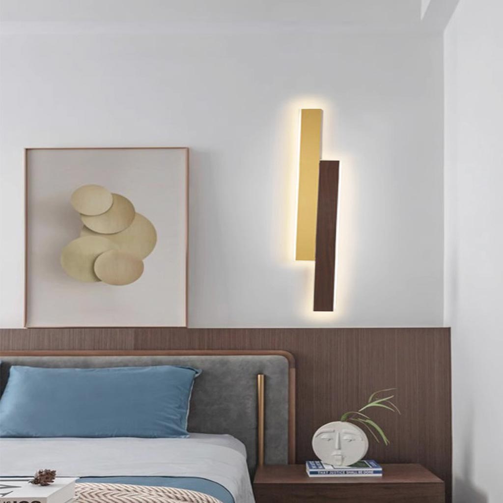 Wall Lamp 2 Light Bar Linear Walnut Color Bedroom