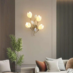 Wall Lamp Artistic Ceramic Magnolia Gold White Living Room