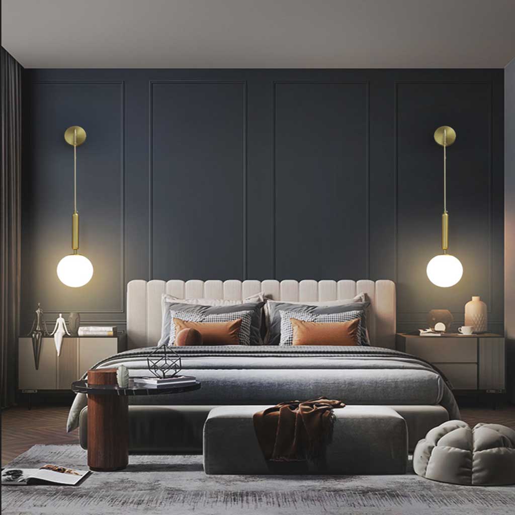 Wall Lamp Hanging Globe Glass Shade Double Bedroom
