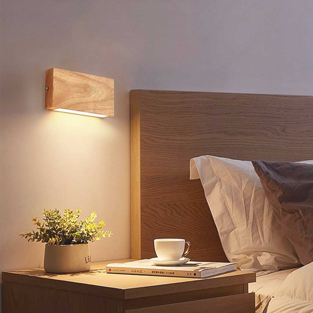Wall Lamp Modern Bedroom Rectangle Wooden LED Log Color Shine in one side: L20cm*H10cm × (4W)