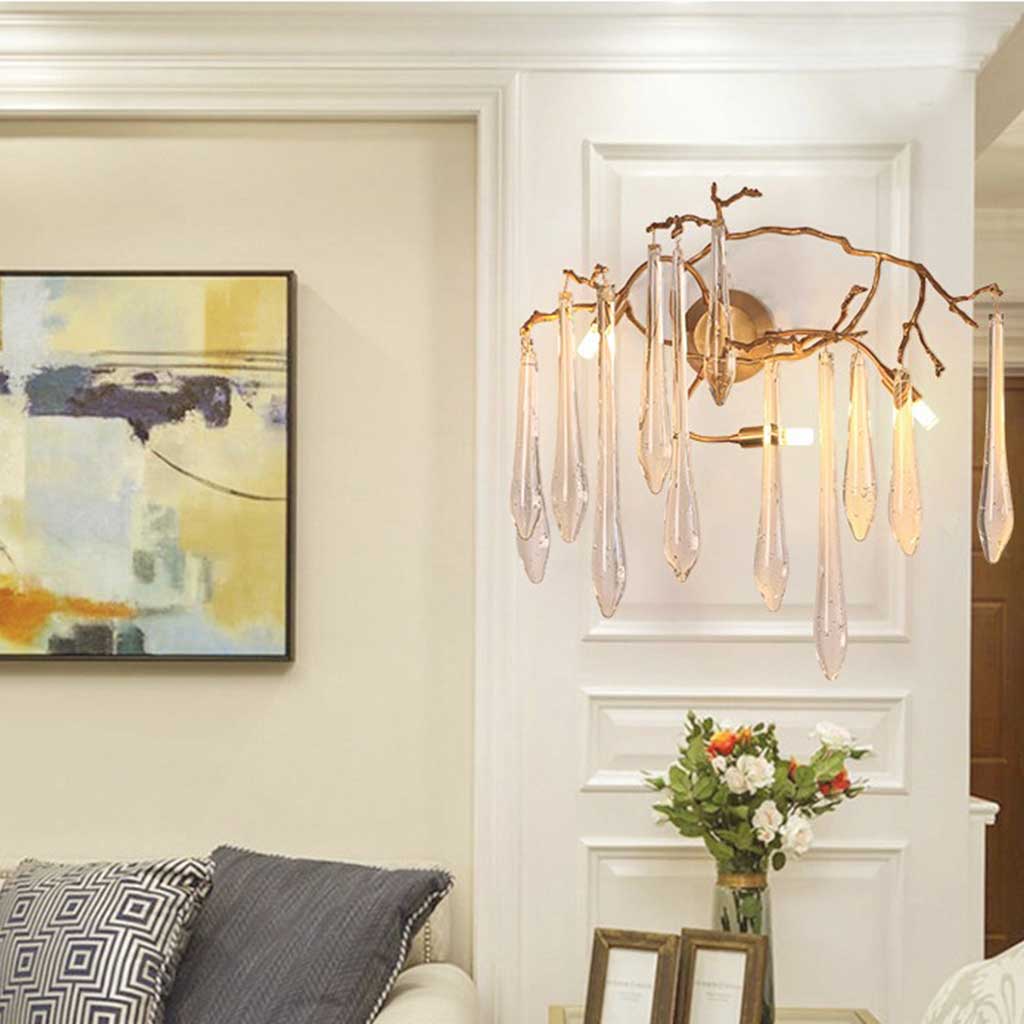 Wall Light Luxury Decorative Crystal Brass Branch Brass Dia35cm H40cm Dia13.78 x H15.75